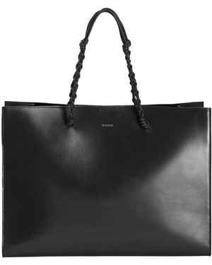 Jil Sander Braided Handle Leather Tote Bag - Black