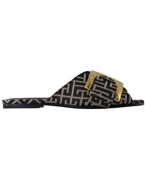 Balmain Flache Monogramm-Jacquard Anthem Sandalen - Braun