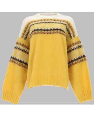 Ganni Knit Sweater Inlay Alpaca Wool Sweaters - Yellow