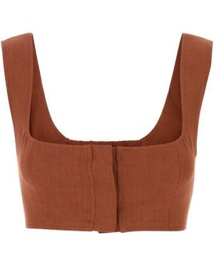 LeKasha Brick Linen Jirja Crop Top - White