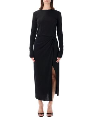 ANDAMANE Long-Sleeves Slit Midi Dress - Black