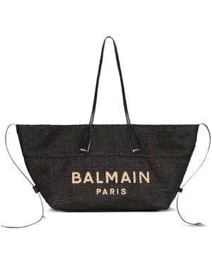 Balmain Track Raffia Tote Bag - Black