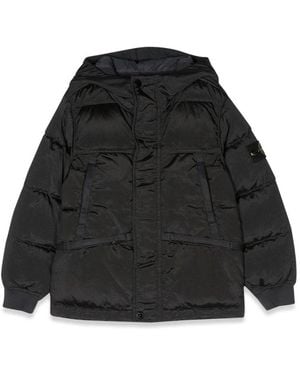 Stone Island Mini Down Jacket With Side Logo Patch - Black