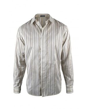 Dior Striped Silk Blend Embroidered Shirt - Gray