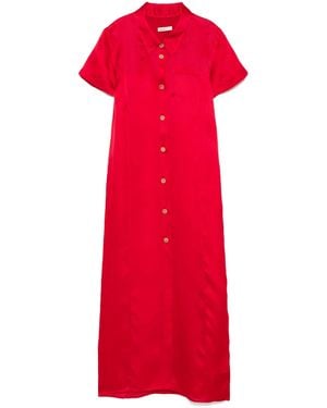 KHAITE Silk And Cotton Blend Long Shirtdress - Red