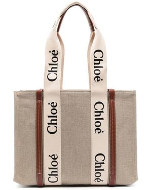 Chloé Woody Linnen Shopper - Naturel