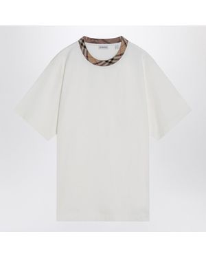 Burberry Cotton T Shirt With Check Finishes - White