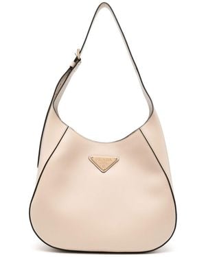 Prada Triangle-Logo Leather Shoulder Bag - Natural