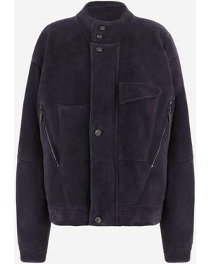 Giorgio Armani Chaqueta De Ante Con Cuello Alto Y Botones - Azul