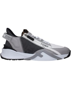 Fendi Trainers Flow Donna Pelle Bianco/Acciaio - Grey