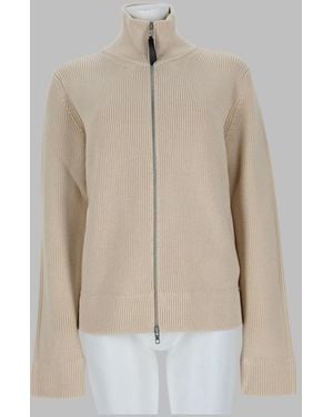 Maison Margiela Zip-Front Ribbed Knit Turtleneck Jumper - Natural