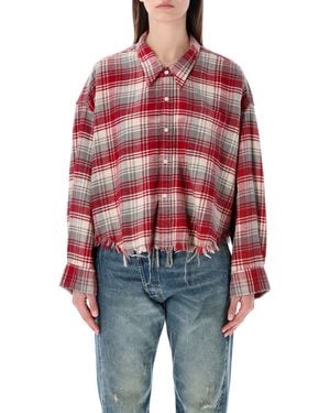 R13 Relaxed Drop Neck Cropped Shirt With Frayed Hem - Rot