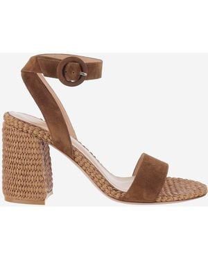 Gianvito Rossi Suede And Raffia Sandals - Brown