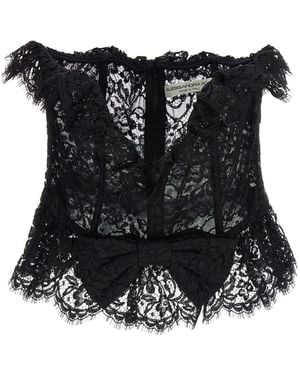 Alessandra Rich Lace Bow Bustier Top - Black