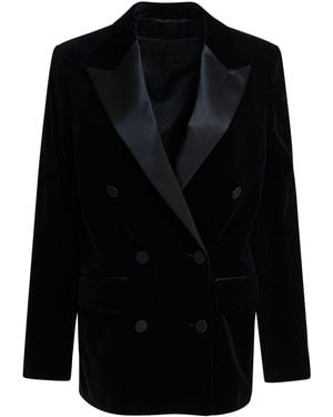 Golden Goose Zweireihiger Blazer aus goldenem Gänsesamt und Satin - Schwarz