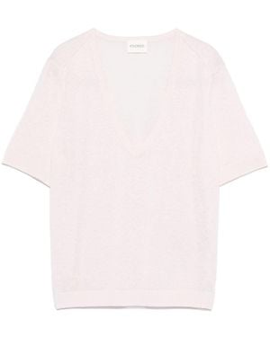 Closed Linen And Cotton V-Necked T-Shirt - Pink