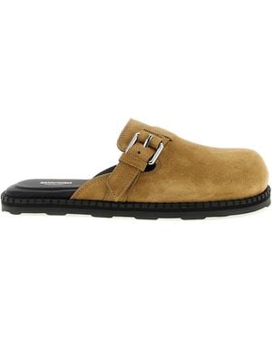 Moschino Suede Sabots With Adjustable Buckle - Brown