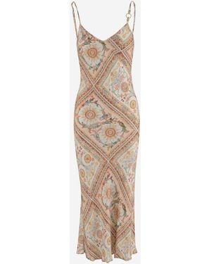Just Cavalli Long Viscose Dress With Patterned Print - Natural