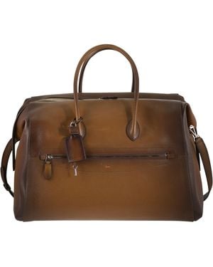 Santoni Leather Holdall With Shaded Finish - Brown
