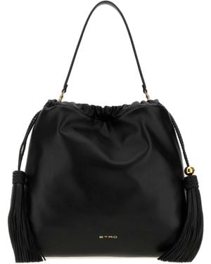 Etro Leather Medium Kalispera Bucket Bag - Black