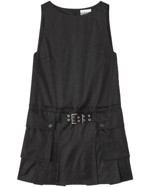 Ganni Cotton Poplin Tie String Mini Dress - Black