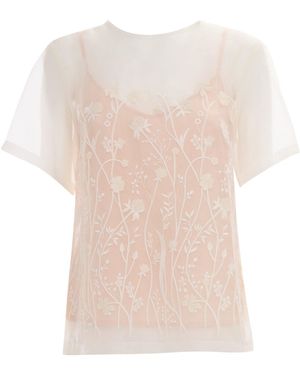 P.A.R.O.S.H. Sheer Silk Blouse With Floral Embroidery - Natural