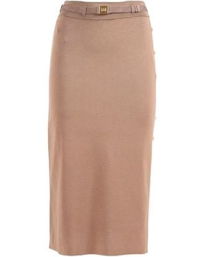 Elisabetta Franchi Knitted Skirt With Belt - Brown
