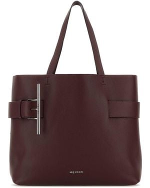 McQueen Tyrian Leather T-Bar Shopping Bag - Purple