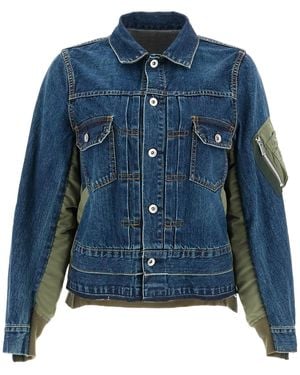 Sacai Denim And Nylon Jacket For - Blue