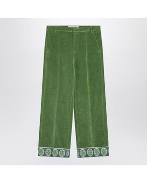Valentino Velvet Trousers With Jacquard Hem - Green