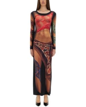 Marine Serre Long Dress "beelden" - Rood