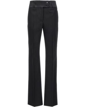 Ferragamo Virgin Wool Tuxedo Pants With Satin Waistband - Black