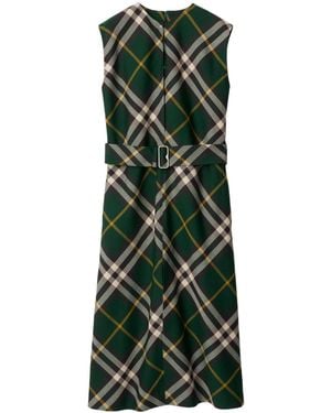 Burberry Check Motif Wool Midi Dress - Green