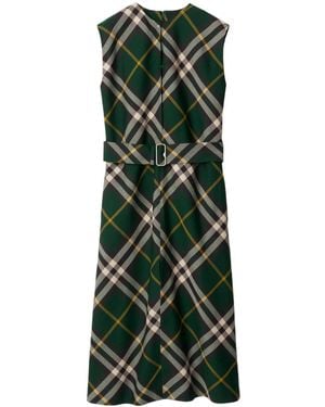 Burberry Check Motif Wool Midi Dress - Green