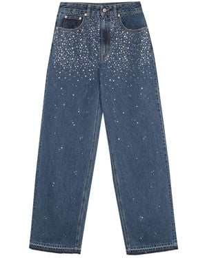 Alessandra Rich Wide Leg Jeans With Rhinestones - Blue