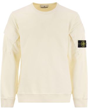 Stone Island Crew Neck Sweatshirt Met Mouwzakken - Naturel