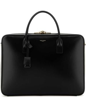 Saint Laurent Leather Large Sac De Jour Briefcase - Black