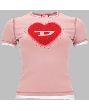 DIESEL T-Shirt Con Stampa A Cuore E Borchie - Pink