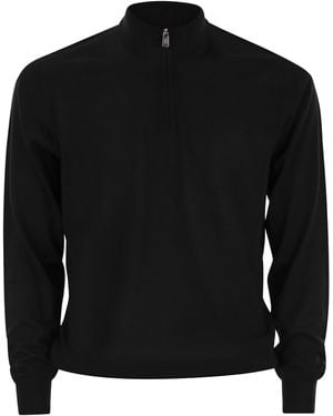 Fedeli Favonio Superfine Wool Half Zip Jumper - Black