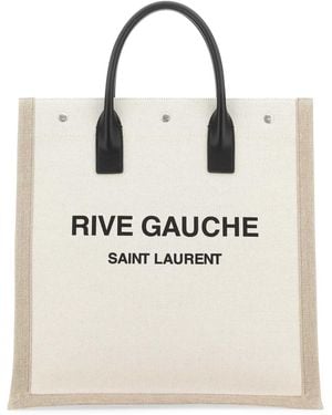 Saint Laurent Two-Tone Canvas Rive Gauche Shopping Bag - Natural