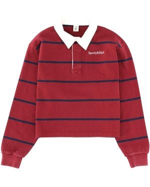 Sporty & Rich Striped Polo Shirt With Logo - Red