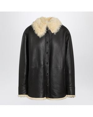 Acne Studios Shearling Shirt Jacket Coffe - Black