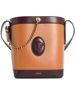 Versace 'Pivot' Small Leather Bucket Bag - Brown
