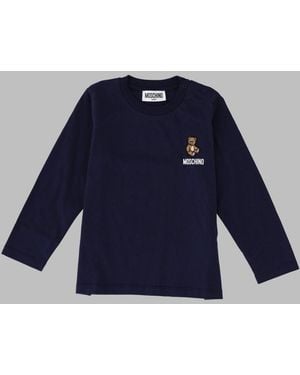 Moschino T Shirt A Manica Lunga Con Ricamo Teddy Bear - Blue