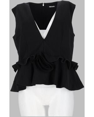 ROTATE BIRGER CHRISTENSEN Sleeveless Peplum Ruffled Hem Top - Black
