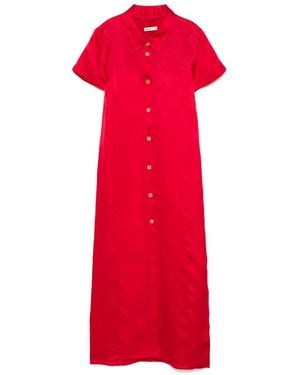 KHAITE Silk And Cotton Blend Long Shirtdress - Red