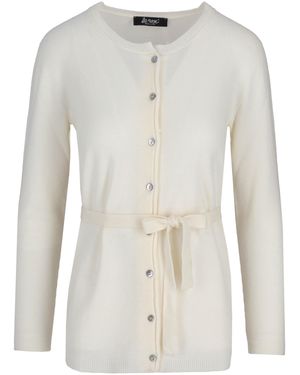 LA ROSE Cashmere Cardigan Coreana Lunga Con Laccetto - White
