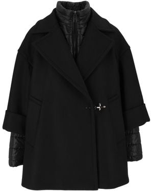 Fay Double Detachable Striped Quilted Layer Coat - Black
