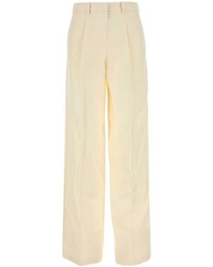 Magda Butrym Cream Wool Blend Wide-Leg Pant - White
