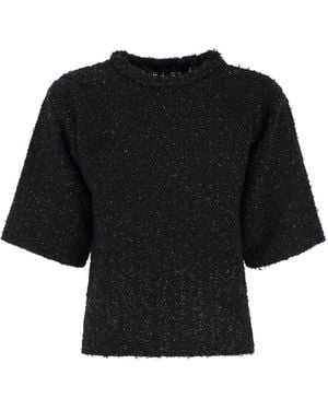 Tシャツ・カットソー FABIANA FILIPPI Tweed-effect crew-neck T-shirt Tweed-effect T-shirt, black for Women | Fabiana Filippi®